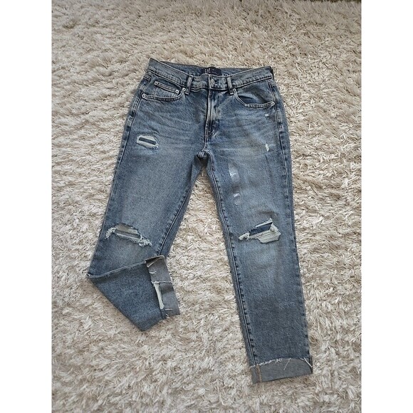 Gap Denim Girlfriend Jeans Womens Size 2 26 Distressed Raw Hem Acid Wash Womens - Picture 6 of 17